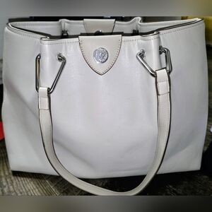 Anne Klein White Tote with Silver Hardware